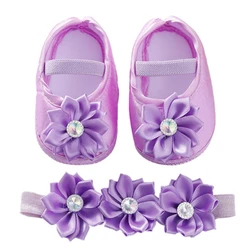 Baby Girls Mary Flats with Headband Pearl Accessories Lovely Princess Shoes One Foot Pedal Pearl Princess Shoes