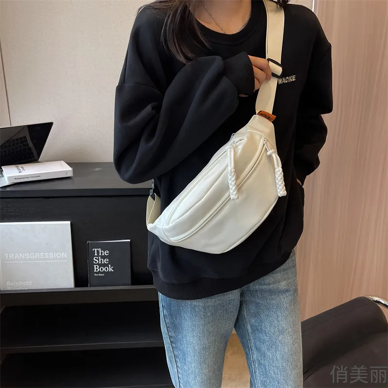 Women's new casual waist bag large capacity canvas running waist bag street style chest bag fashionable shoulder crossbody bag