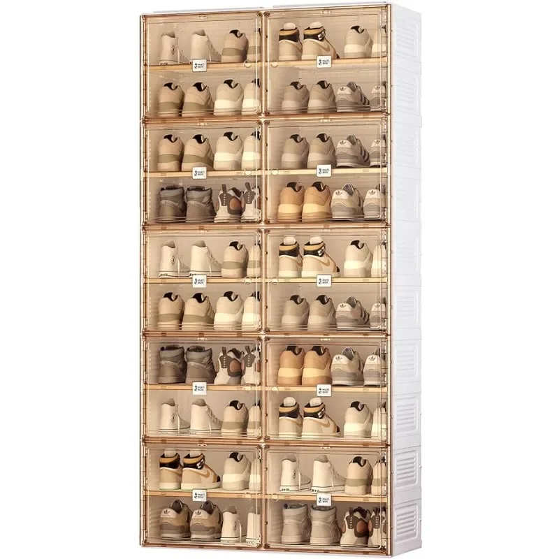 Portable Shoe Rack Organizer for Closet Entryway, Stackable Sneaker Storage Shoe Cabinet with Magnetic Clear Door