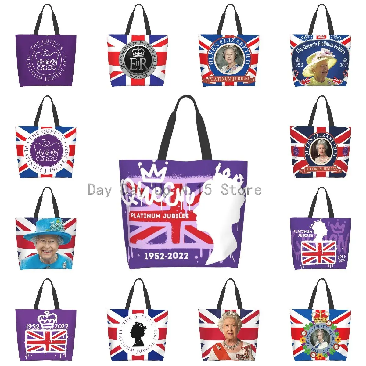 

Queen Elizabeth II Platinum Jubilee Large Capacity Shopping Grocery Tote Bag For Ladies