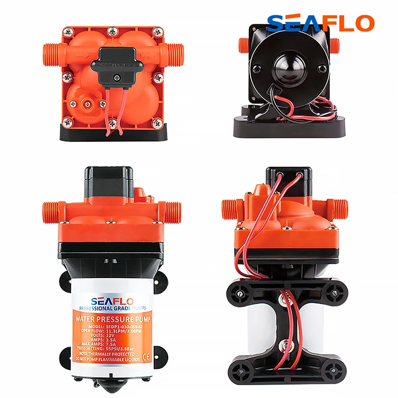 Seaflo-42 series diaphragm water pump, 3.0 gpm, 55psi, 12V, self priming, ship, RV, caravan, high-pressure supply, 4 chambers