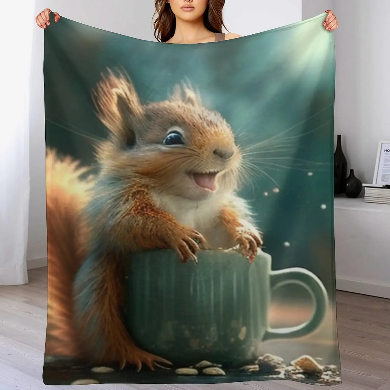

Happy Little Squirrel Throw Blanket Ultra Plush Cozy Blanket for Napping Sleeping