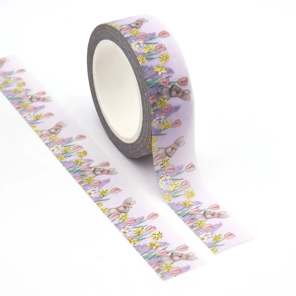 NEW 1PC 15mm*10m Gold Foil bunny border Floral Decorative Washi Tape Stationery Colourful Tape Office Supplies