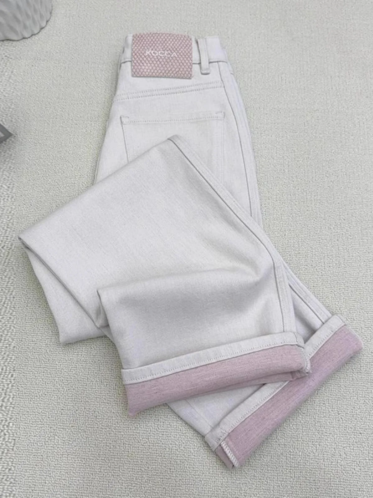 

High Waist Wide Leg Straight Cut Jeans Women's plus Size Slimming Casual Trousers Spring 2025 New Sle Peach Pink Denim