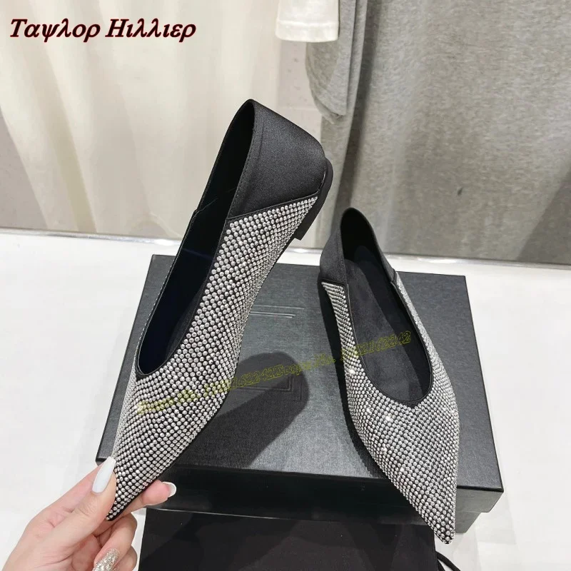 

Rhinestone Genuine Leather Flat Shoes Summer New Style Pointed Shallow Pumps Fashionable Casual Comfortable Flat Shoes For Women