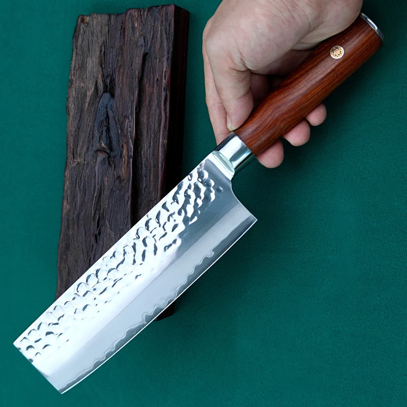 6.8 Inch Petty Knife 3-layers Clad Steel 10Cr15Mov Blade Nakiri Wood Handle Chef Slicing Cleaver Handmade Forged Kitchen Knives