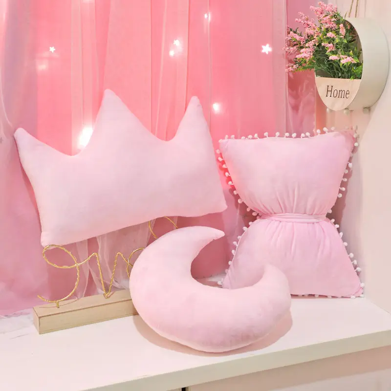 Stars Moon Shape Cushion Girls\' Pink Cute Sleep Pillow Office Cushion  Bedside Pillow Decor Home