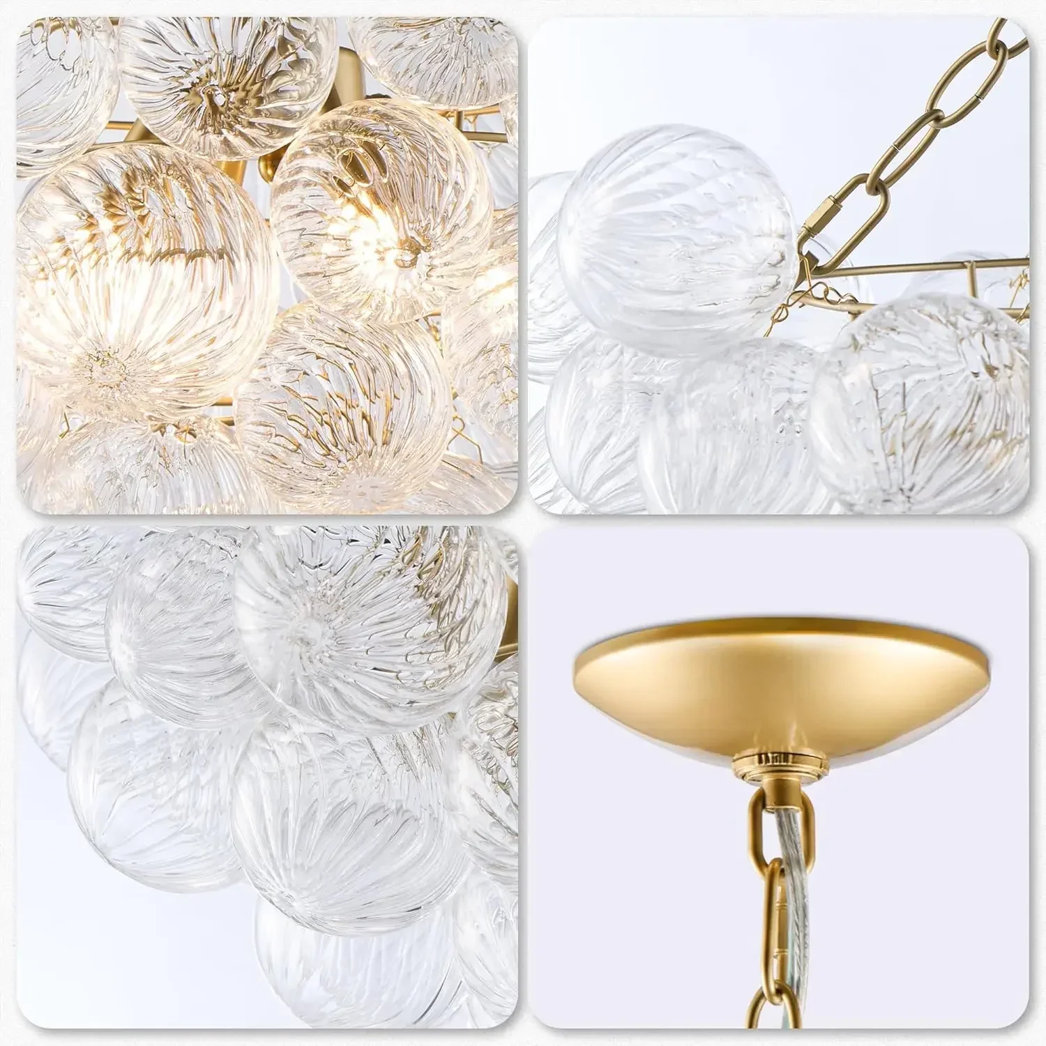 French Light Luxury Bedroom Magic Beans Transparent Glass Chandelier Spectacular Hotel Lobby Villa Living Room Home Decor LED