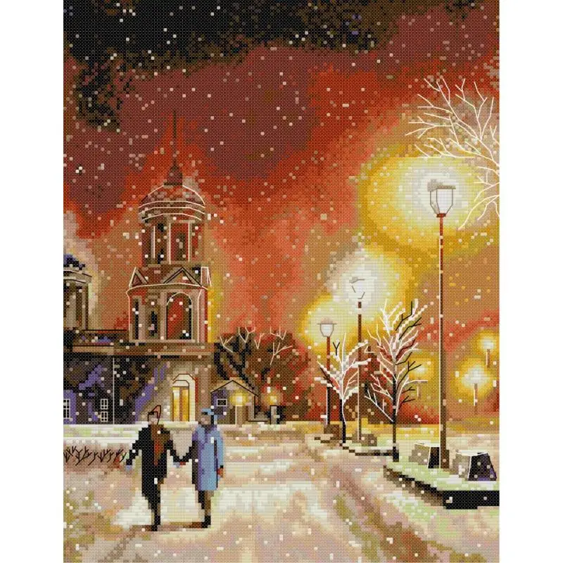 

Christmas Eve Landscape Pattern Cross Stitch Kit 14CT White Canvas 16CT 11CT Printed Fabric Embroidery Kit DIY Home Decor Crafts