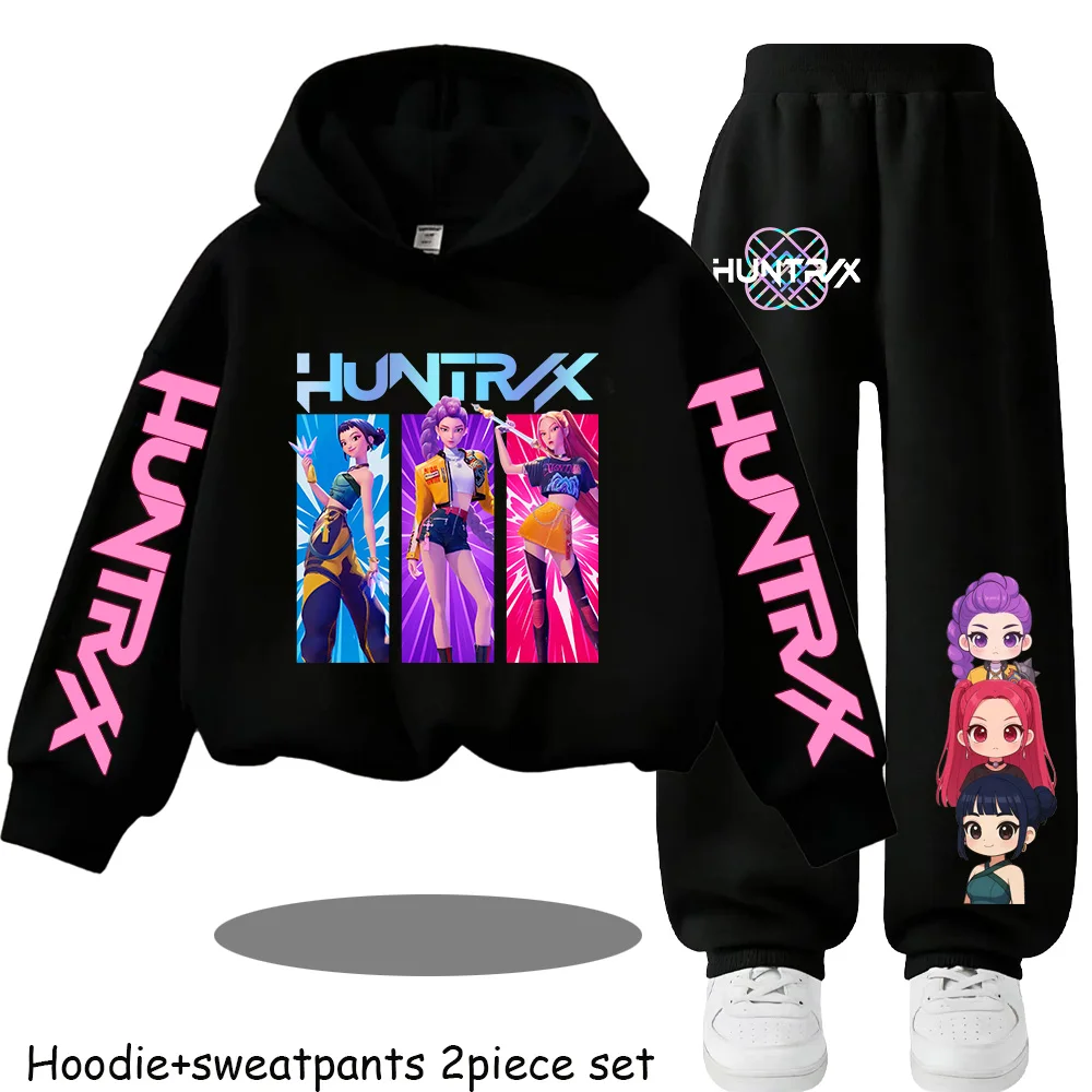 Moletom Infantil K-Pop Demon Hunters Rosa com Capuz e Calça para Meninos e Meninas, Casaco Casual para Crianças de 3 a 12 Anos, Branco