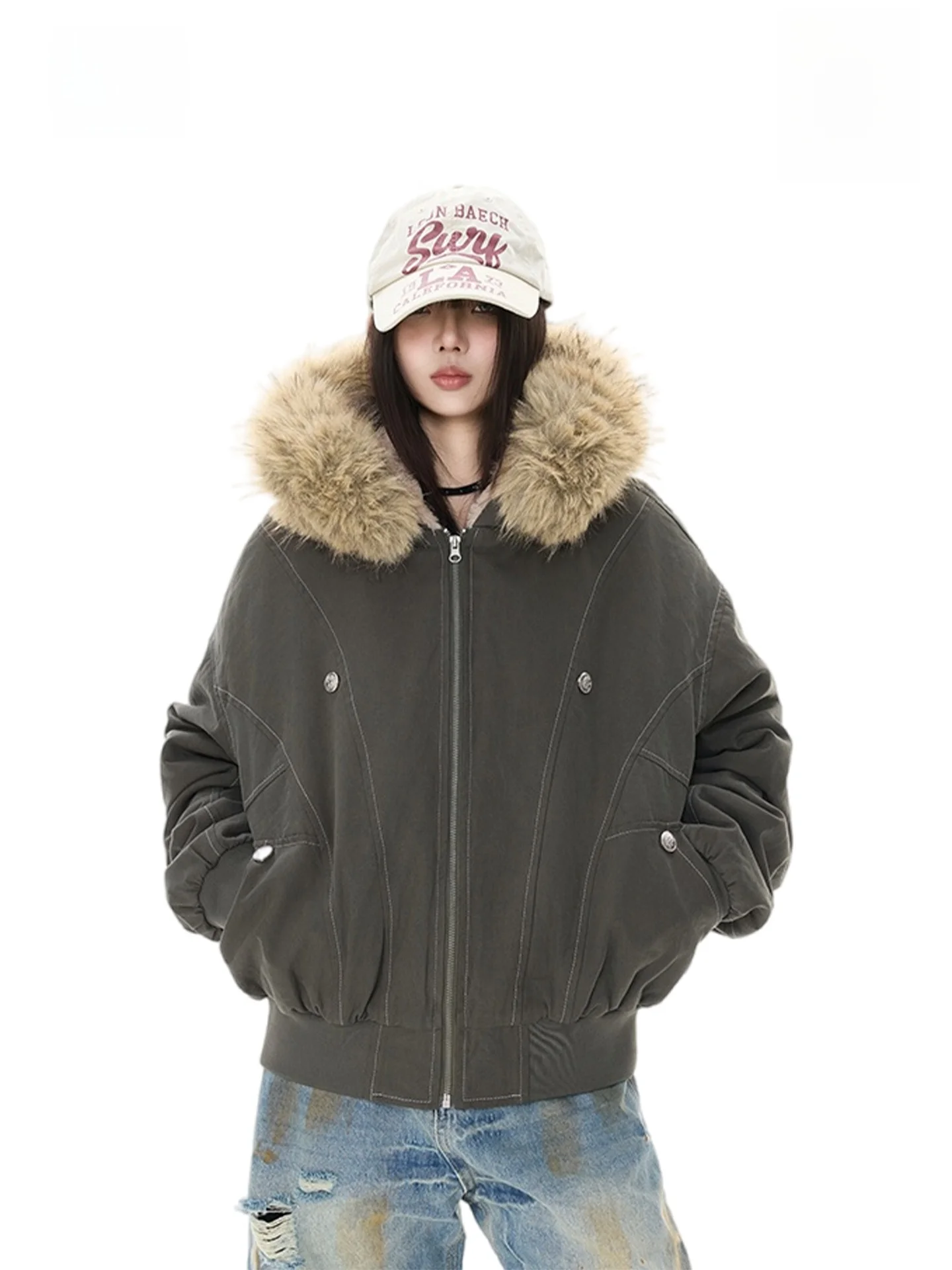 

Thiened Retro American Sle Cotton Jaet for Men And Women with Hood Warm Fce Autumn Winter Coat Trendy Streetwear