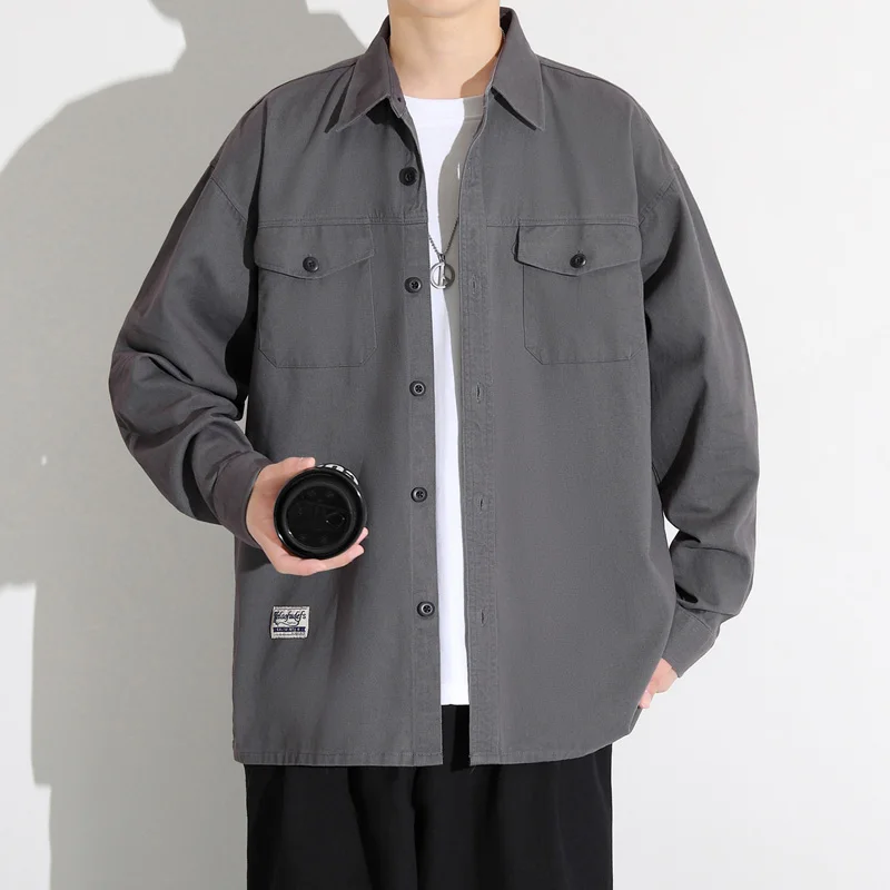 

Men's Long Sleeve Cotton Work Shirt Loose Fit Multiple Pockets Vintage Casual Coat Spring Autumn New Style Fashion Urban Life