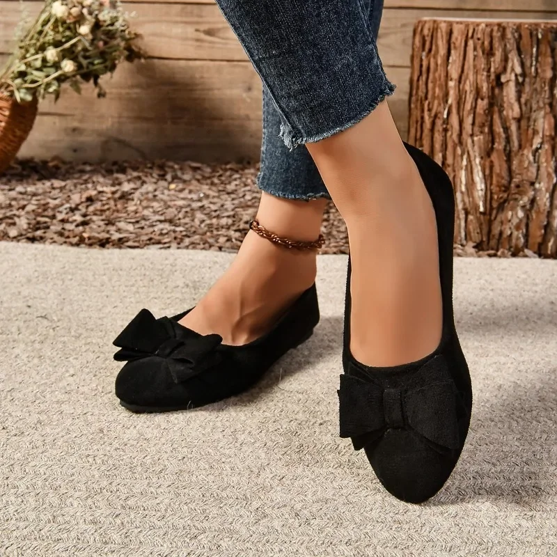 Chaussures plates peu profondes pour femmes avec nœud papillon, chaussures plates haricot, talons bas à la mode, grande taille, haute qualité, offre spéciale, 2024