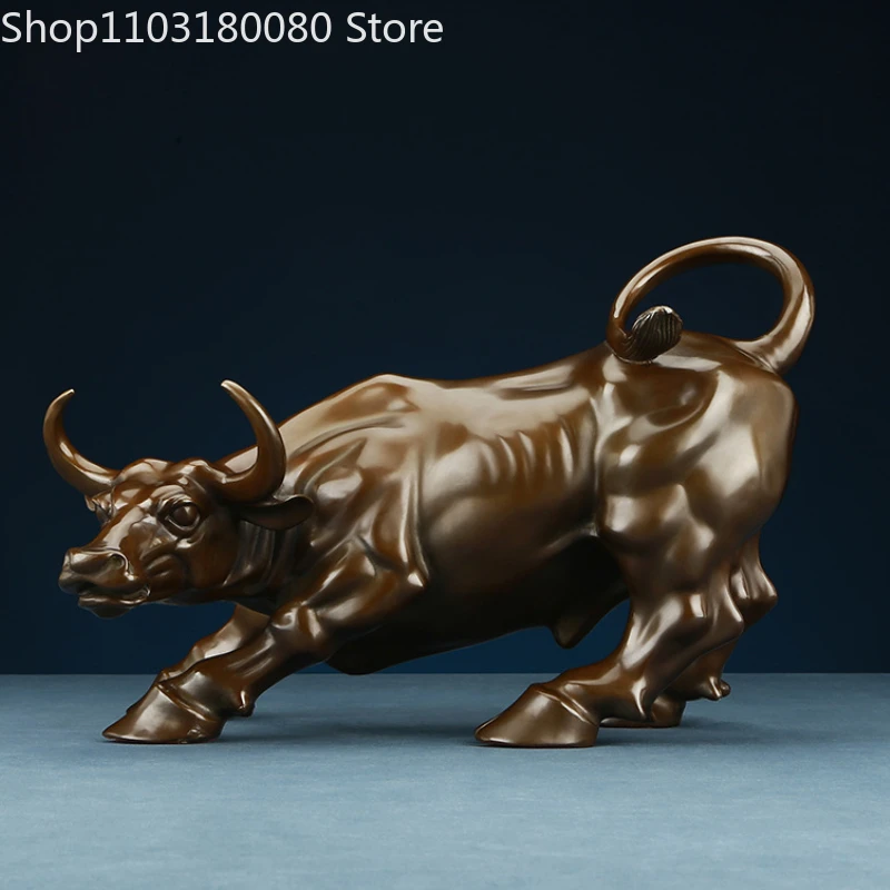 Copper Wall Street Bull OX Statue Brass Wangshi Cow Charging Bull Chinese Fengshui decor, 62cm,39cm,26cm,21cm