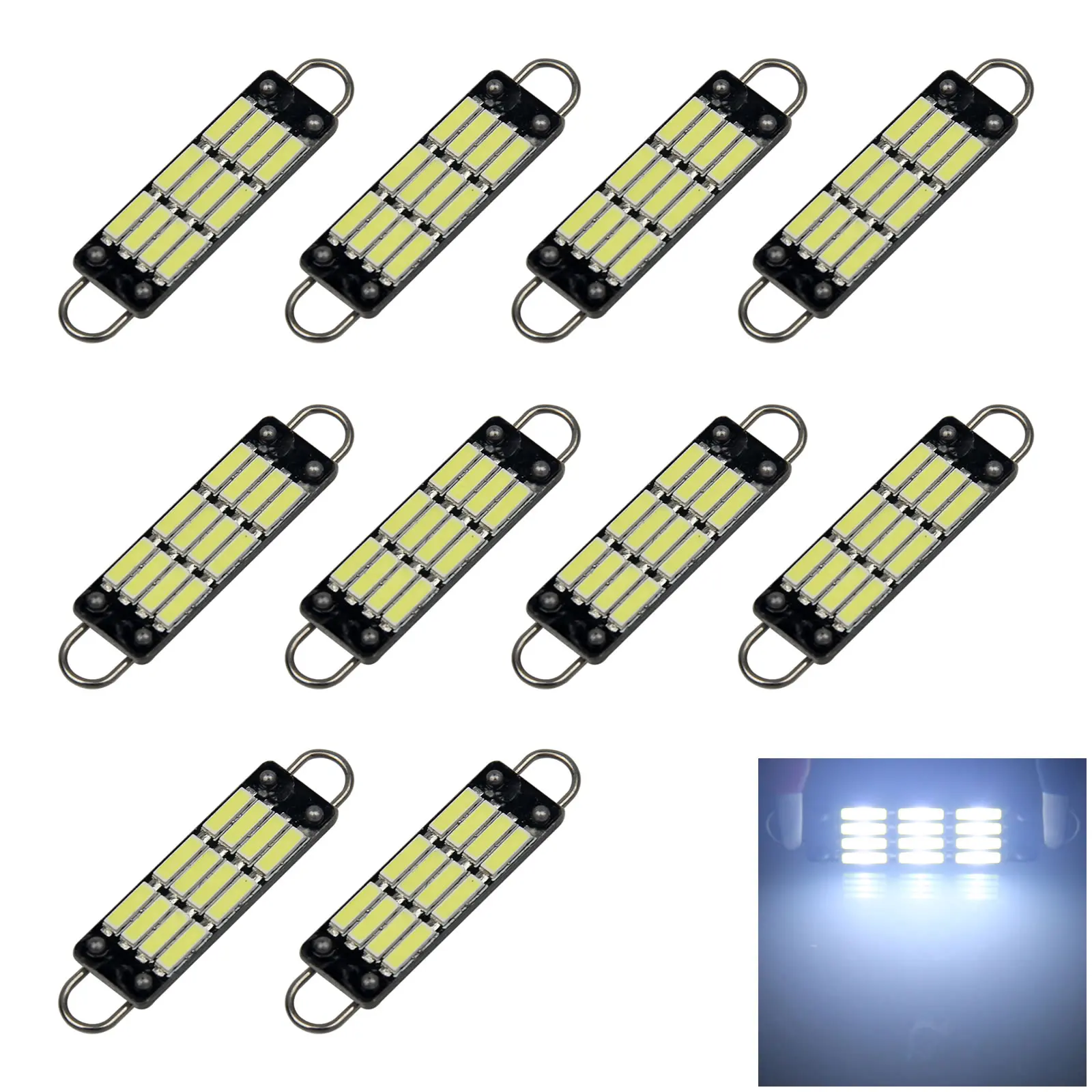 10x White Car Rigid Loop Festoon Light Map Blub 12 7020 SMD LED 578 579 Z2675