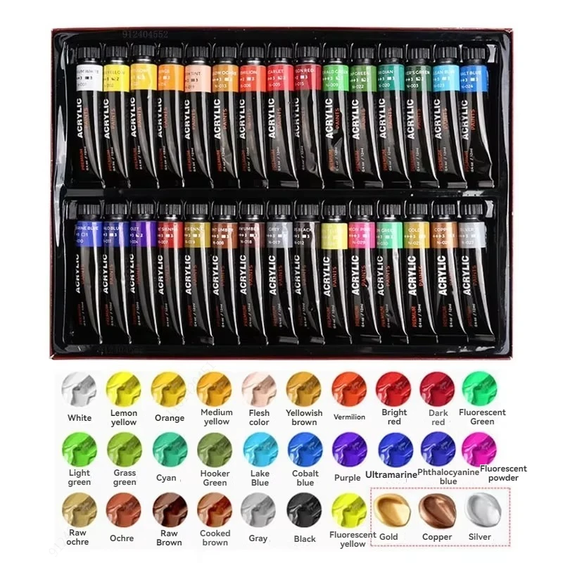 12-30 Colors Acrylic Paint Set Tubes Rich Pigment Waterproof Artist Painting Pigment for Canvas Rock Wood Art School Supplies