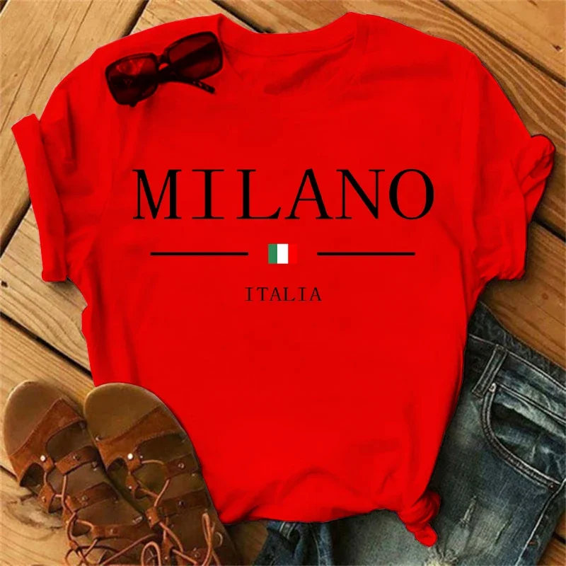 2023 delle donne di marca estate Milano lettere stampa Y2k T-shirt da donna a maniche corte di lusso Tees abbigliamento allentato puro cotone morbido top