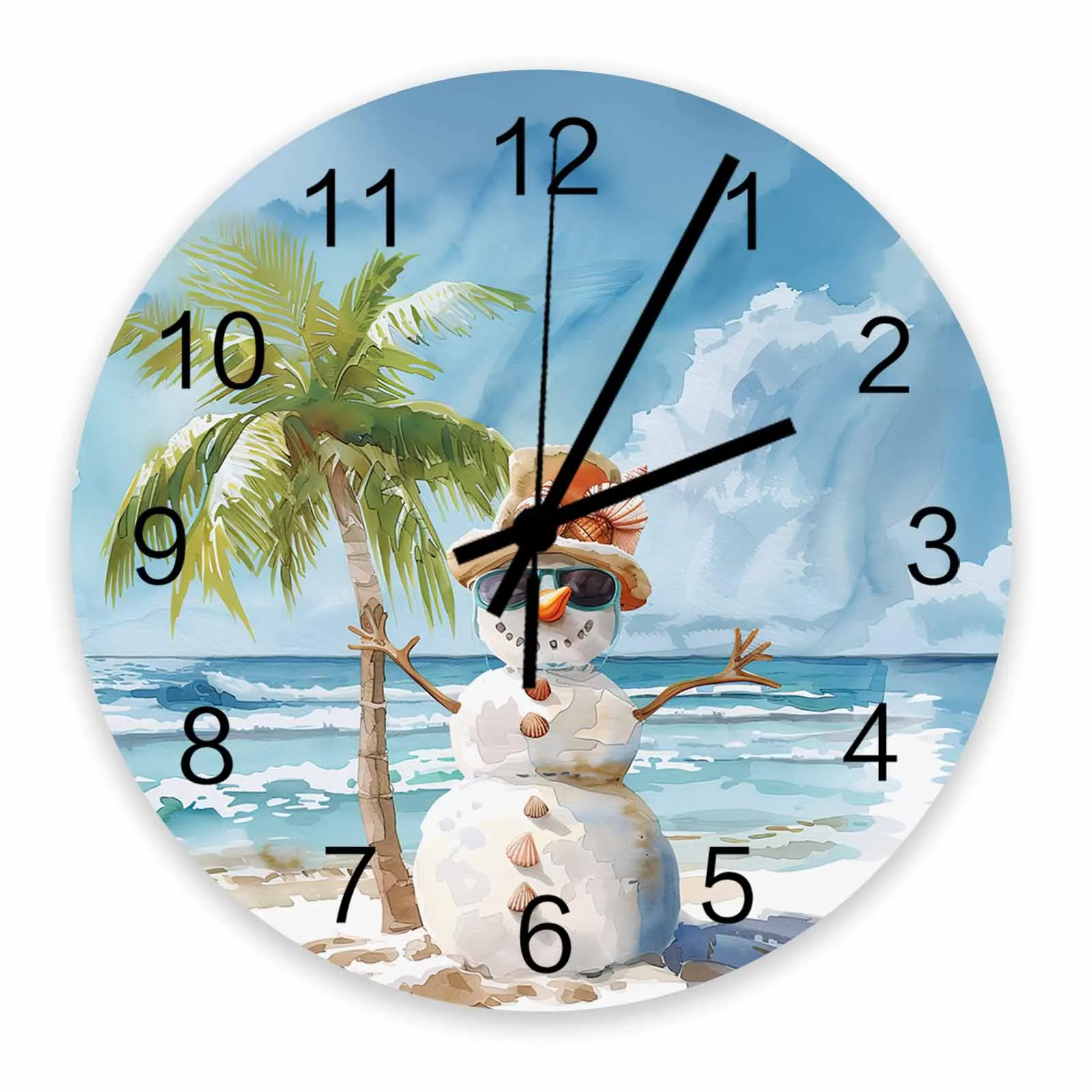 Snowman Beach Ocean Wall Clock Large Modern Kitchen Dinning Round Wall Clocks Bedroom Silent Hanging Watc