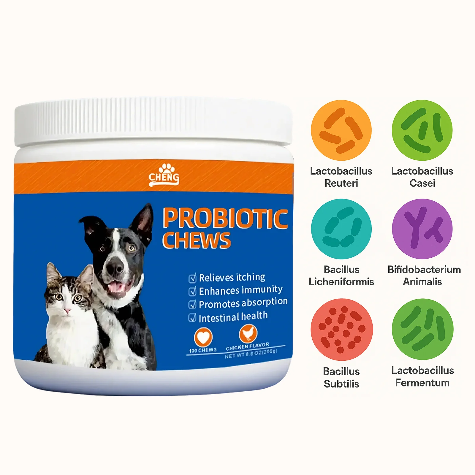 2 قطعة/الوحدة مضغ السلمون والبروبيوتيك الناعمة للقطط والكلاب |   مكمل لتخفيف الحكة وتوازن نباتات الأمعاء ودعم مناعة قوي