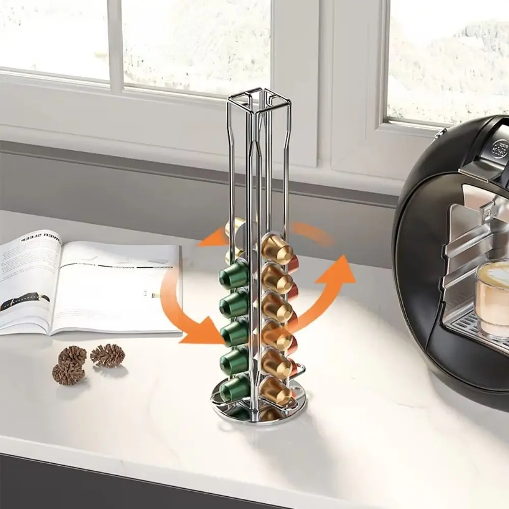 Large Capacity Coffee Pod Holder Metal Save Space Coffee Pods Organizer 360 Degree Rotatable 40pcs Coffee Capsule for Nespresso