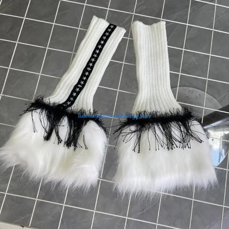 573B Women Frilly Leg Warmers Lolitas Boot Socks Student Girls Socks Winter Leg Socks