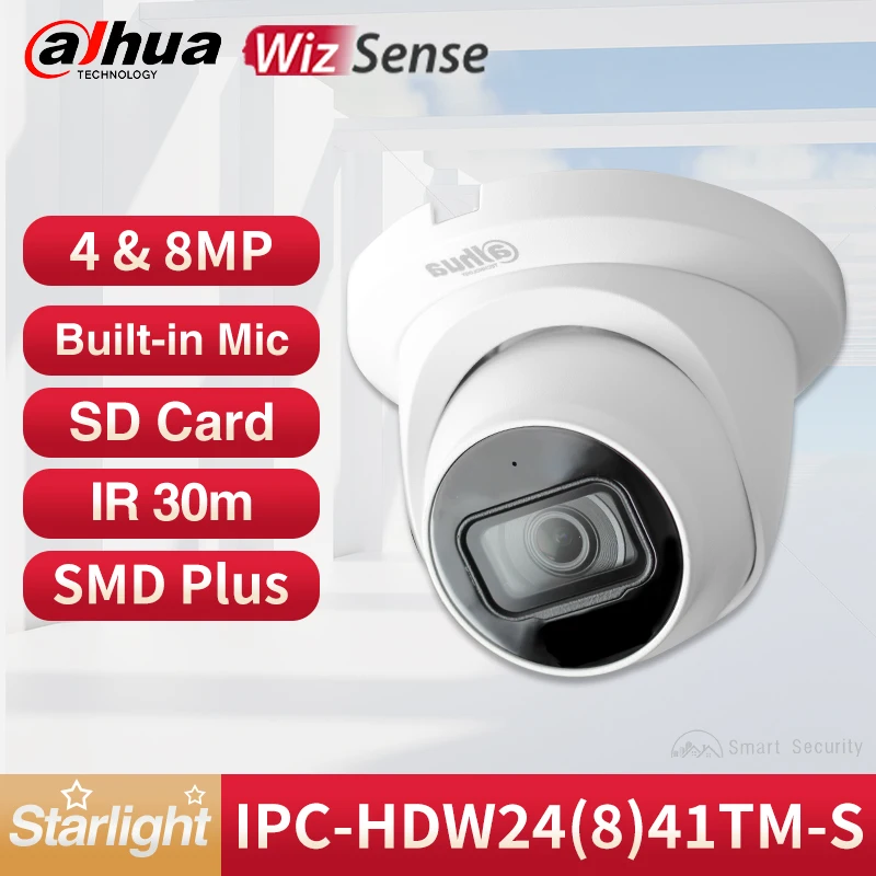 Dahua 4MP 8MP WizSense Turret Camera Outdoor Full Metal Body Waterproof Security 4K CCTV SMD PoE Cam IPC HDW2441TM-S HDW2841TM-S