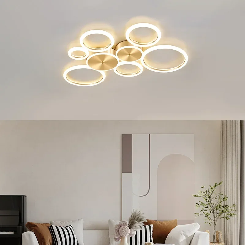 Lampadario moderno semplice a soffitto a LED per soggiorno sala da pranzo camera da letto anelli circolari di lusso illuminazione a soffitto per interni dorata