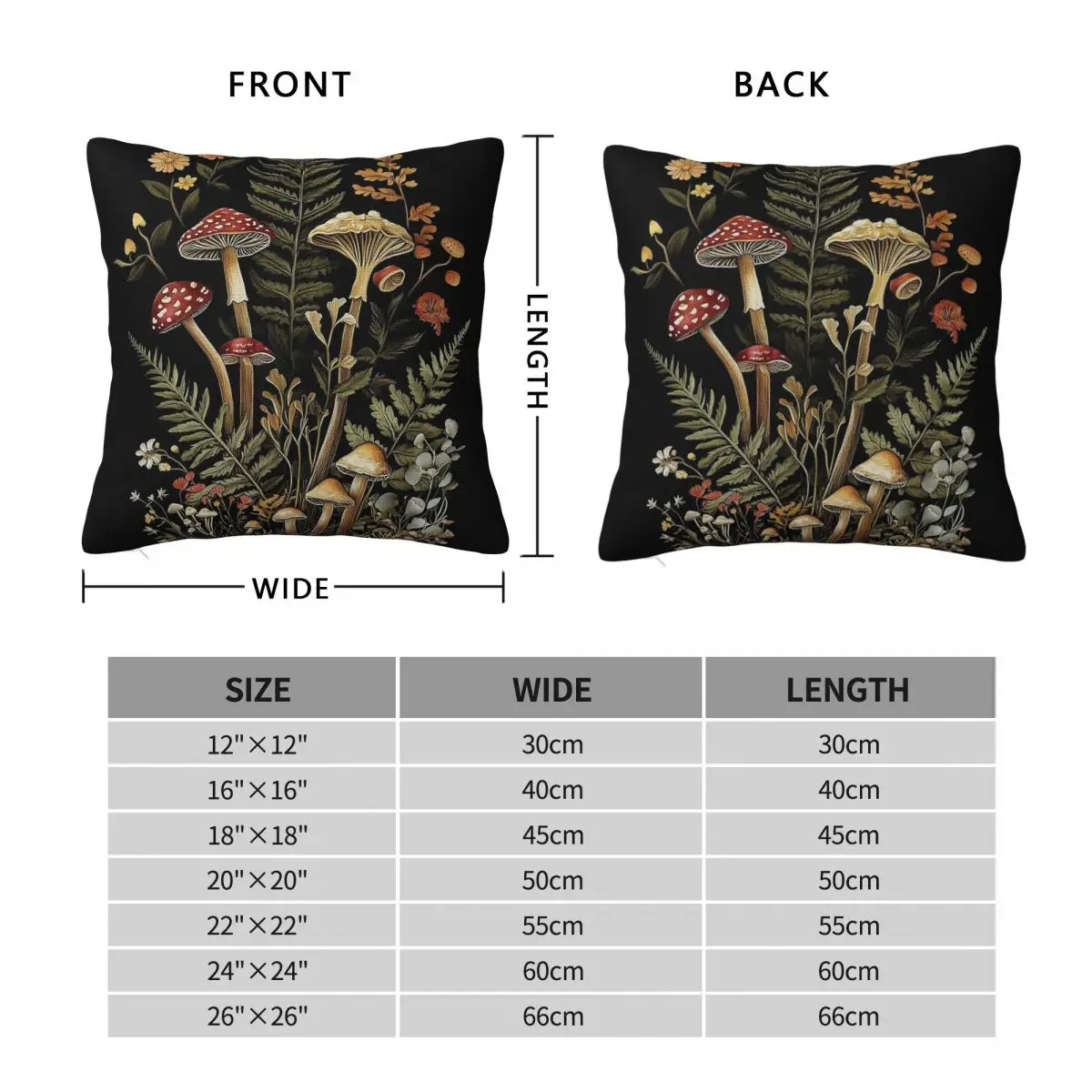 Woodland Mushrooms Plants Square Pillowcase Polyester Linen Velvet Printed Zip Decor Throw Pillow Case Room Cushion Case 45x45