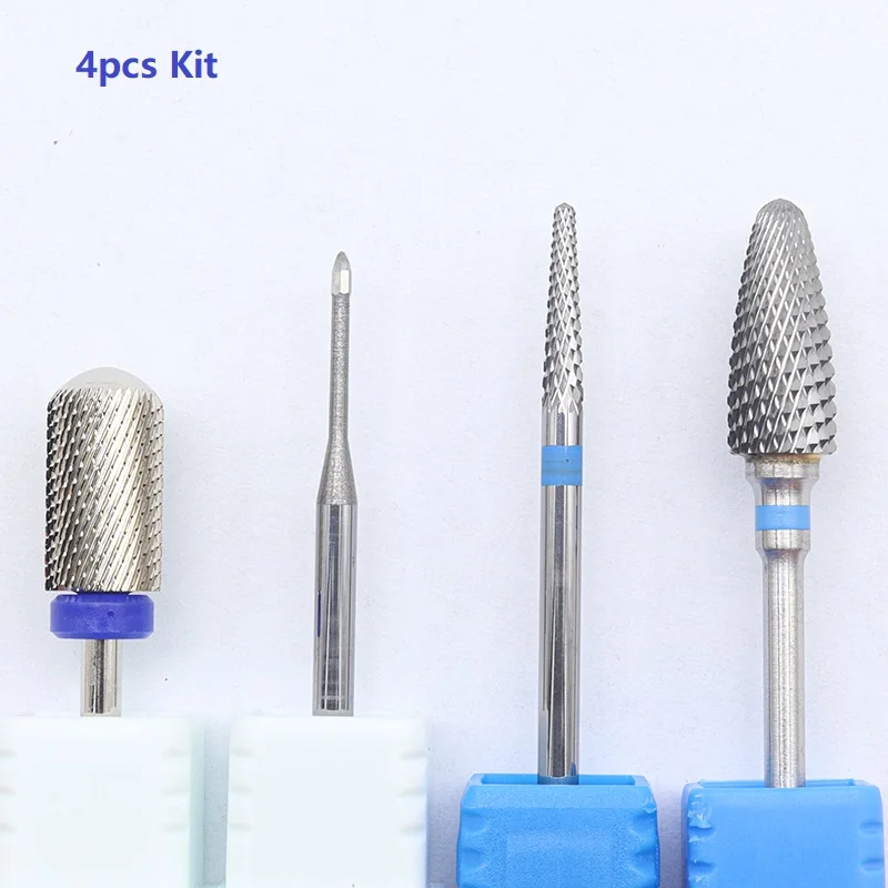 4pcs Kit Hot! Silver Pro Whole Carbide Nail Drill Bits Nail Art Electric Drill Machine Files Nail Art Tools cut and polish