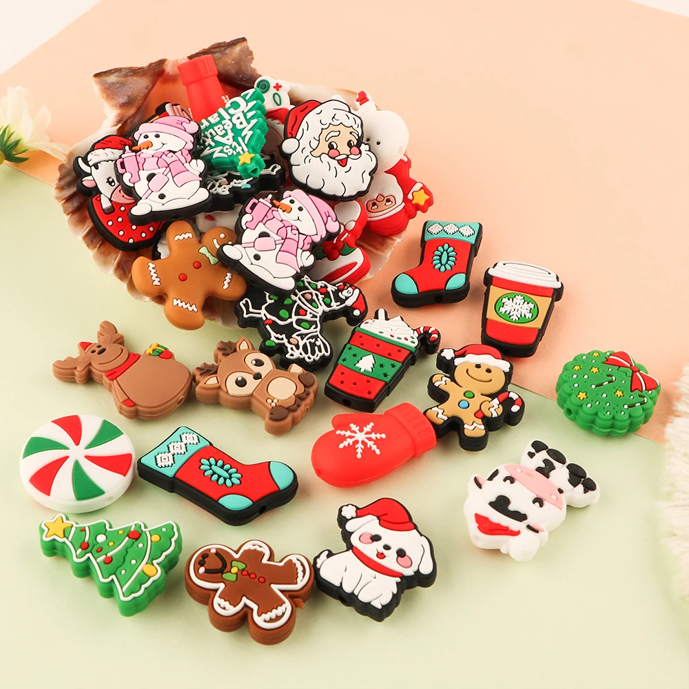 Sunrony 1 комплект, рождественский стиль, мультяшные животные, силикавые бусины, костюм для DIY, брелок, ручка, ожерелье, браслет, ювелирные аксессуары