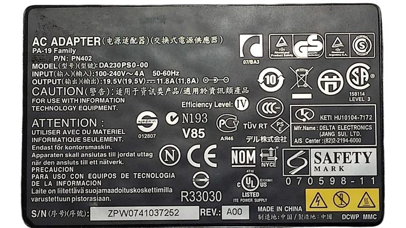 Imagem -02 - Adaptador ac para Dell Studio Fonte de Alimentação Genuíno 19.5v 11.8a 230w 7.4x5.0 mm Da230ps000 1735 M17x M1730 Xps M1730