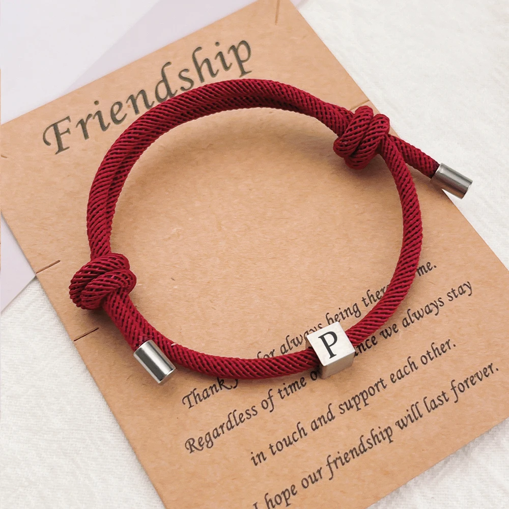 26 alphabet A-Z hand woven lucky friendship bracelet titanium steel charm letter carving custom bracelet for men and women