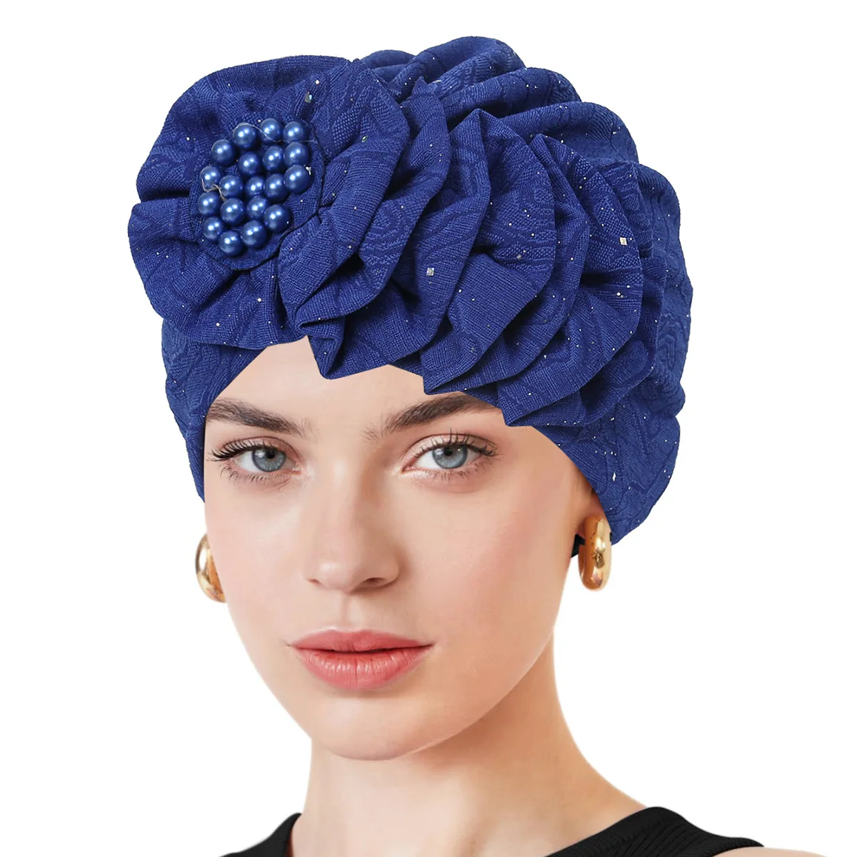 Indian Solid Color Flowers Muslim Hijab Caps Beading Women Wrap Head Ramadan Ladies Fashion Headwear Turban BonnetBeanies Mujer