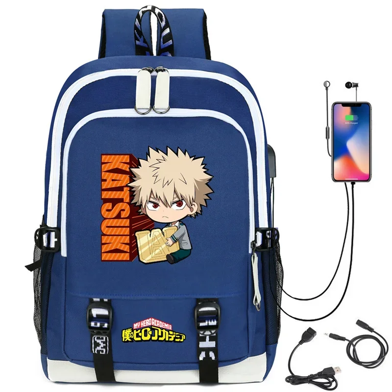 My Hero Academy Izuku Backpack with USB Charging Port Cute MHA Cosplay Bookbag for Boys Girls Gift School Backpack