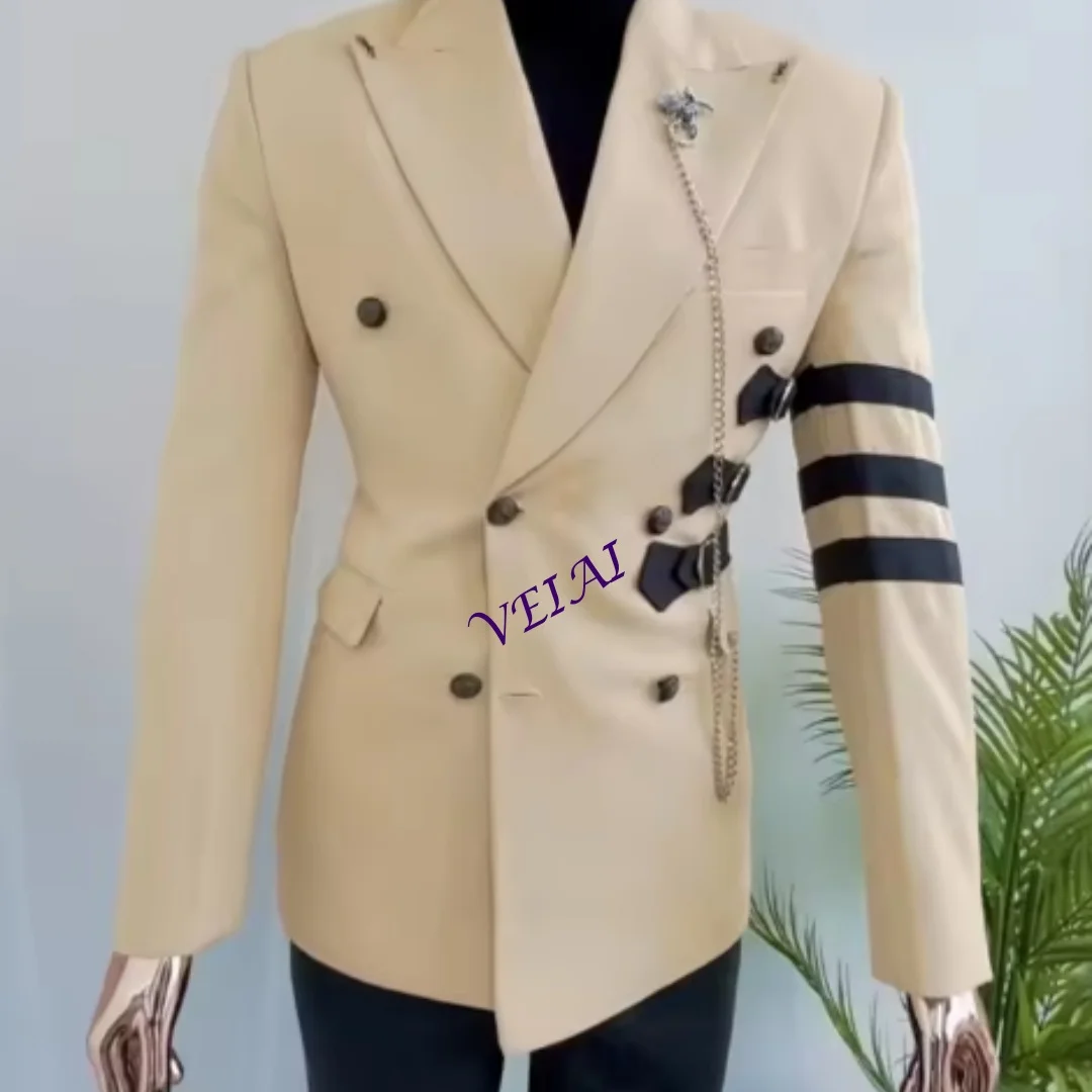 Customized Slim Fit Men's Wedding Tuxedo 2-Piece Set Patchwork Groomsmen Blazer Tailor-Made Breasted Costume Blouse