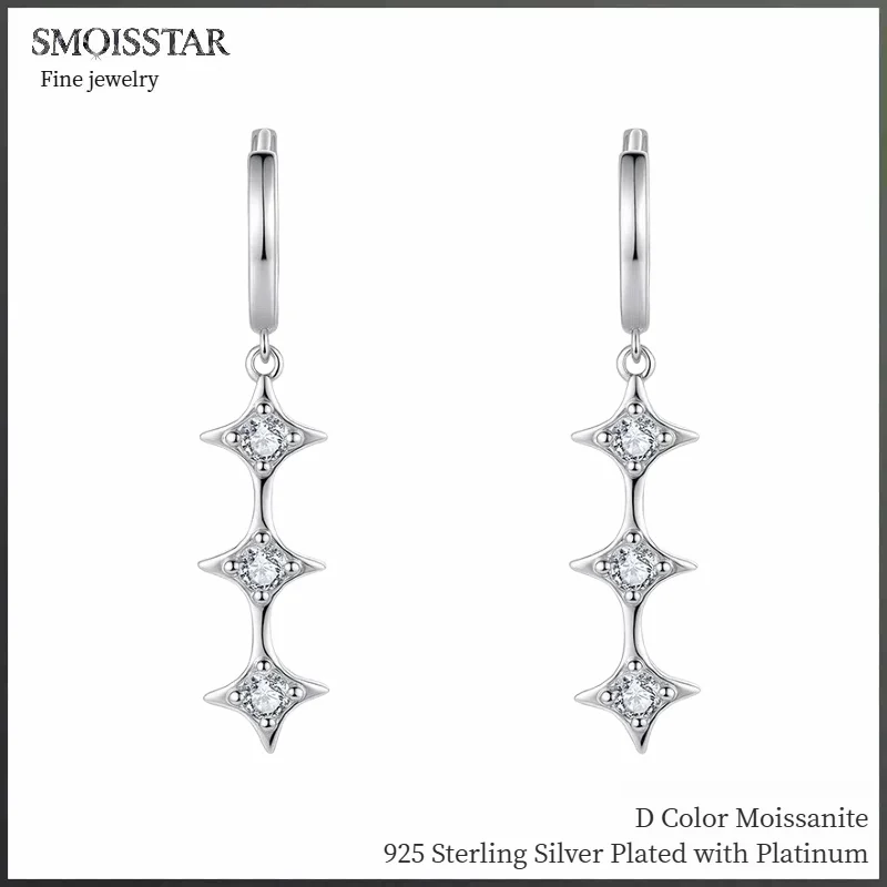 

SMOISSTAR Star Shape Long Drop Earrings 925 Sterling Silver 18K Gold Plated Fine Jewelry for Women