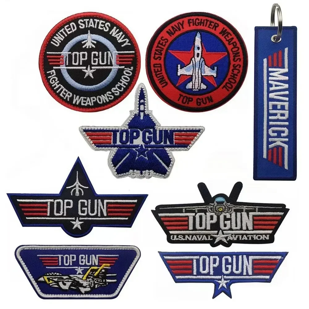 TOP GUN Patch Flight Warcraft Embroidered Hook and Loop Patches for Clothing Tactical Armband Military Morale Badge on Backpack