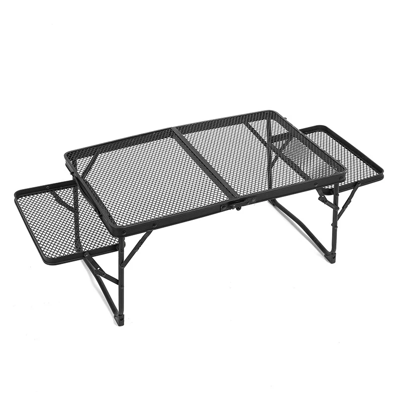 Camping Table, 25cm Height Folding Grill Table with Mesh Desktop, Lightweight & Portable Aluminum Outdoor Table for Camping