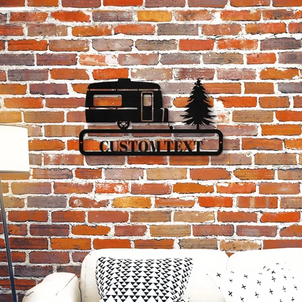 ユニークなユニークなテーラード RV トラベル トレーラー メタル ウォール アート ヴィンテージ スタイル ブラック メタル サイン ツリー デザイン付き キャンプ愛好家に最適