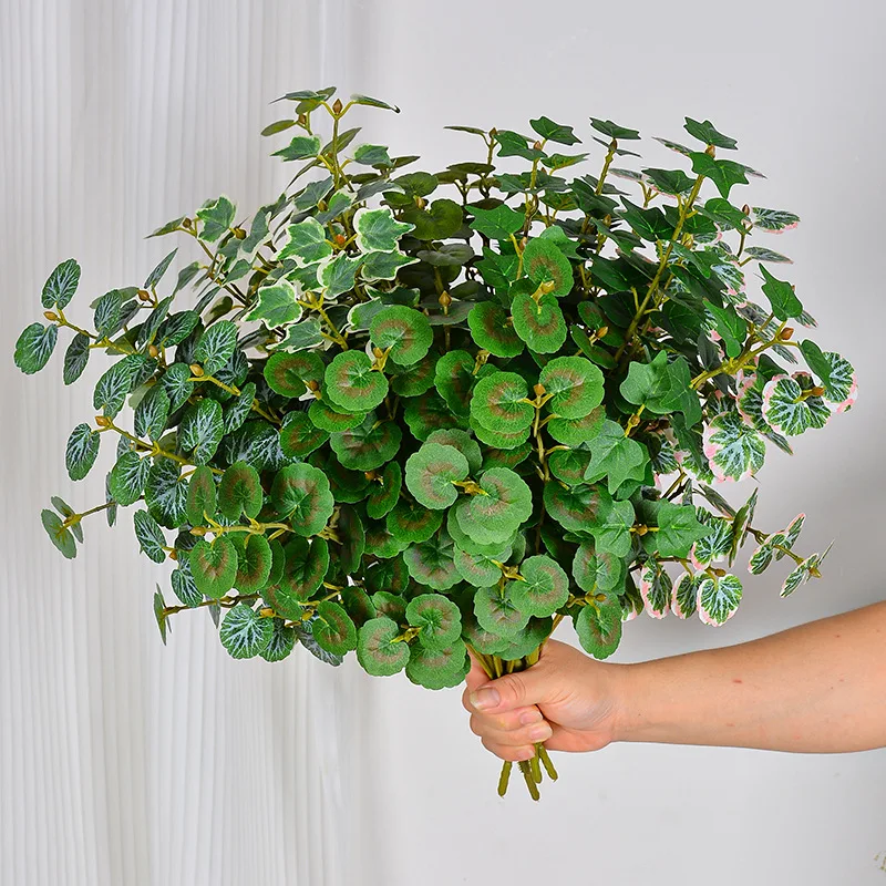 

4 шт., имитация зеленых растений, шелковые листья бегонии, букет, свадебный искусственный 7 вилок, сладкий картофельный лист, украшение для зала