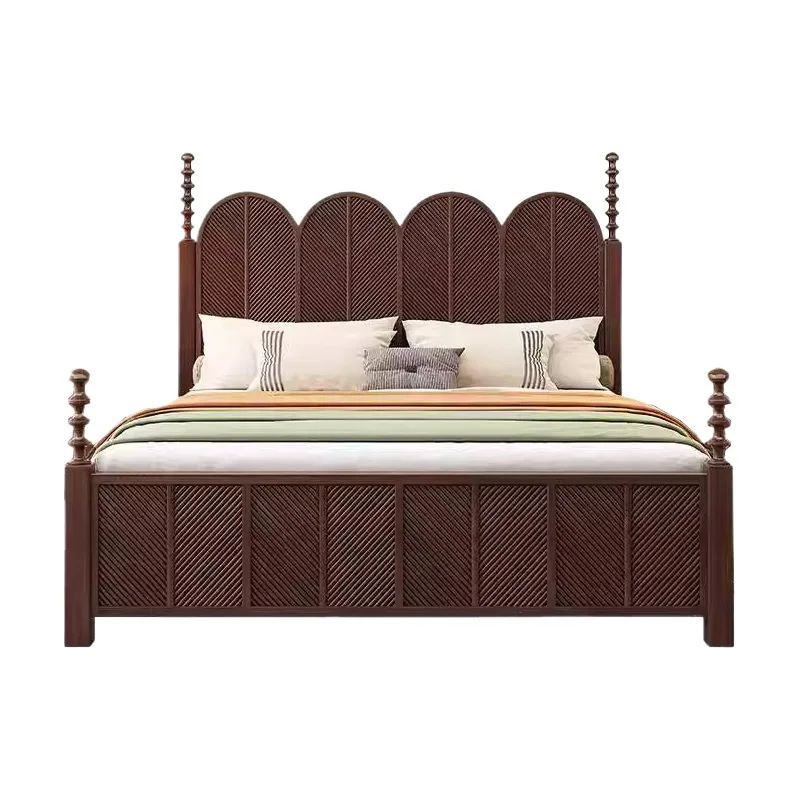 French retro medieval solid wood bed master bedroom simple 1.8 meters double high-end atmosphere small apartment storage