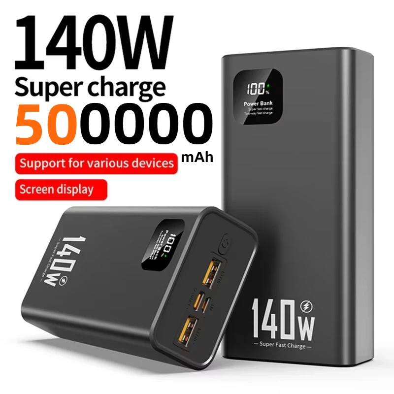 

500000 мАч Power Bank большой емкости 140 Вт PD 22,5 Вт сверхбыстрая зарядка портативное зарядное устройство для iPhone 12-17 Samsung Xiaomi