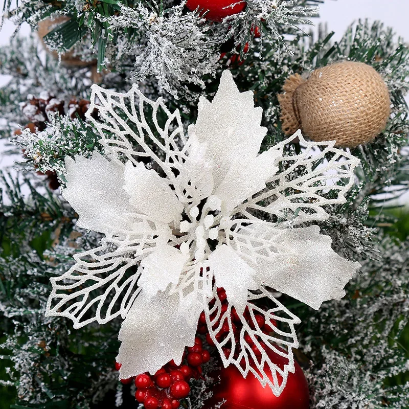 Glitter Artifical Christmas Flower Tree Decorations For Home Fake Christmas Ornaments New Year Decor 2024 Xmas Party Supplies