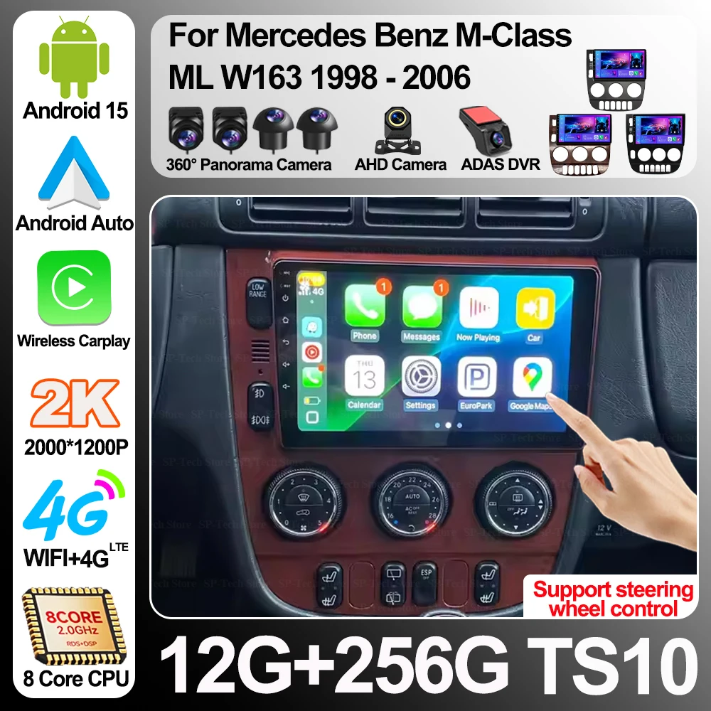 Android 16 For Mercedes Benz M-class Ml W163 1998-2006 Carplay Auto Car Radio Multimedia Player Stereo Head Unit 2K QLED 5g Wifi
