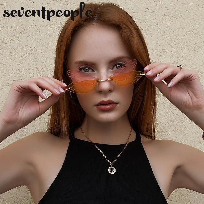 Rimless Dragonfly Sunglasses Women 2023 New Fashion Wing Sun Glasses for Men Party Funny Sunglass Unisex Unique Shades Eyewear