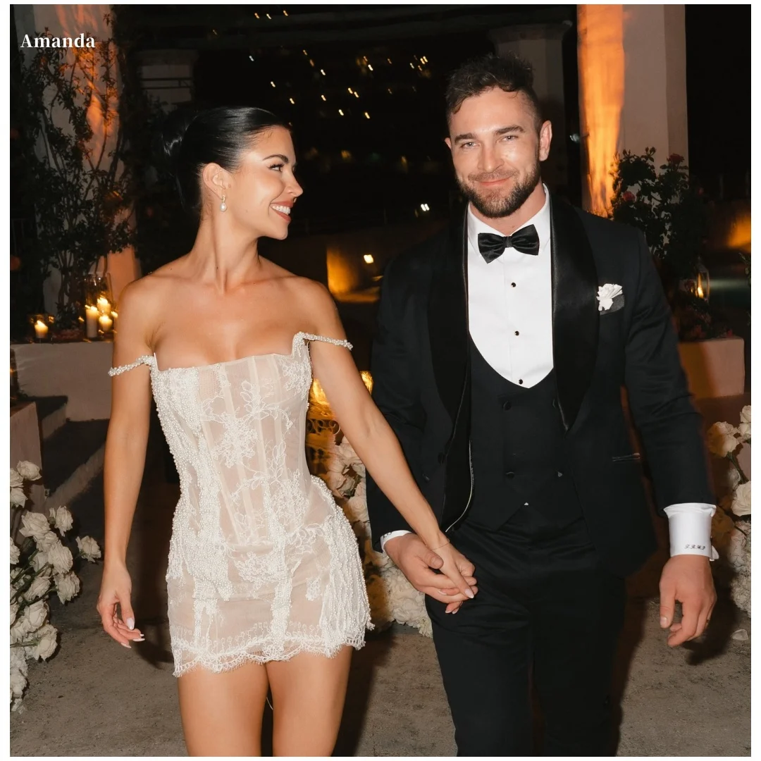 

Белое платье для выпускного вечера с открытыми плечами Amanda по индивидуальному заказу, кружевное платье без бретелек с открытой спиной, мини-юбка de noche, торжественный вечер 2025