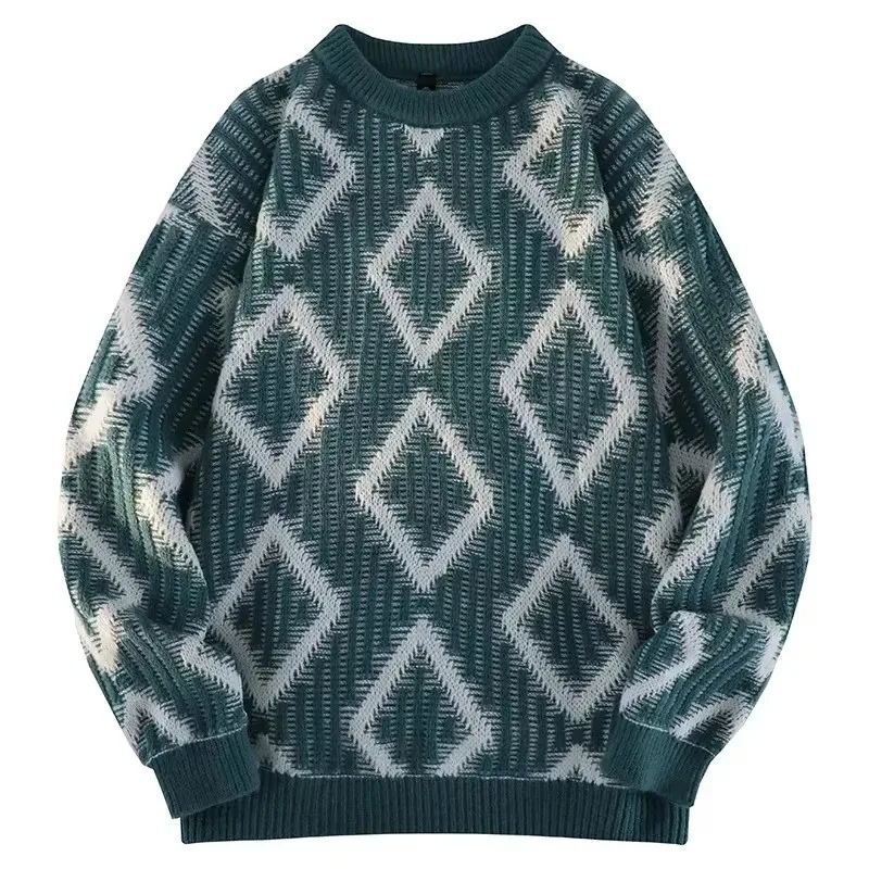 Nuovo maglione casual comodo caldo antivento con diamanti da uomo autunno inverno maglione pullover versatile casual di alta qualità all'aperto