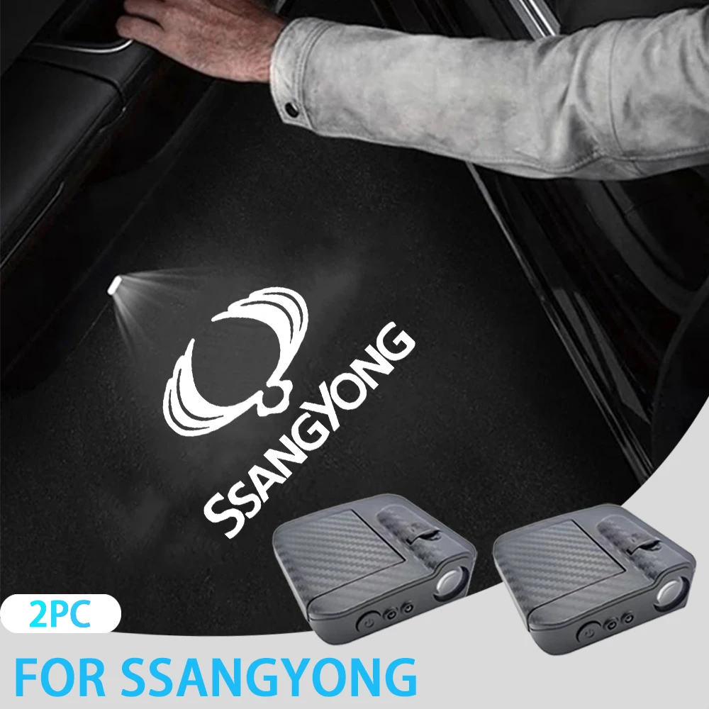 2Pcs LED Car Door Emblem Light Welcome Lamp Wireless Projector For Ssangyong Korando Rexton Kyron Musso Actyon Rodius