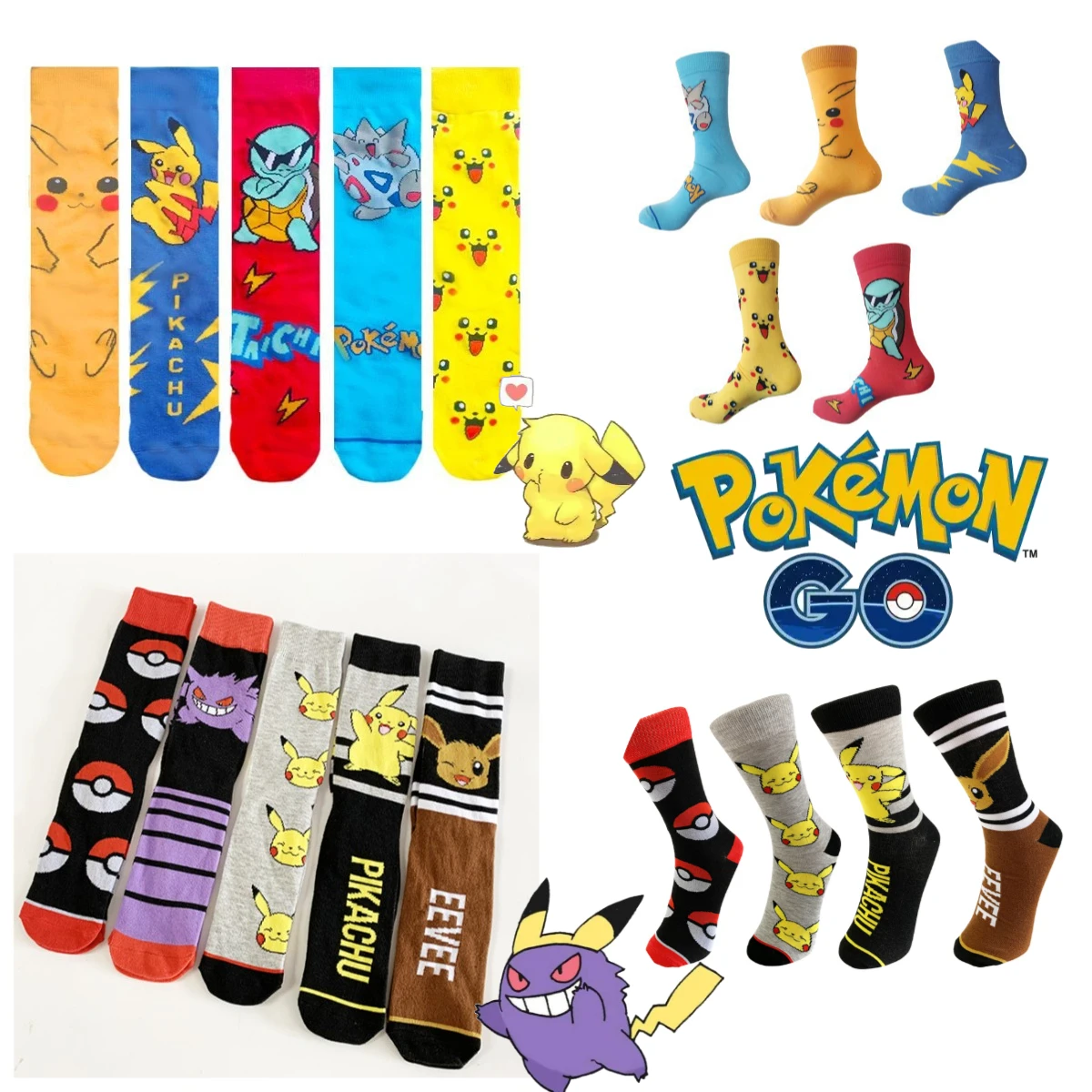 

12styles Pokemon Anime Socks Cosplay Cartoon Decoration Kawaii Pikachu Gengar Printed Cotton Sock Breathable Sports Gift for Kid