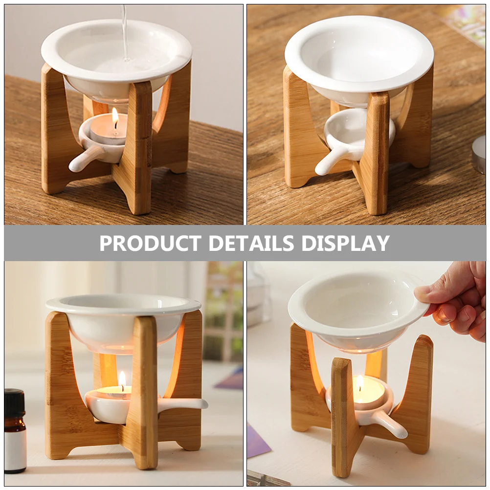 Aroma Lamp Stove Ceramic Bamboo Wax Warmer Holder Essential Oil Tealight Burner Diffusers for Home